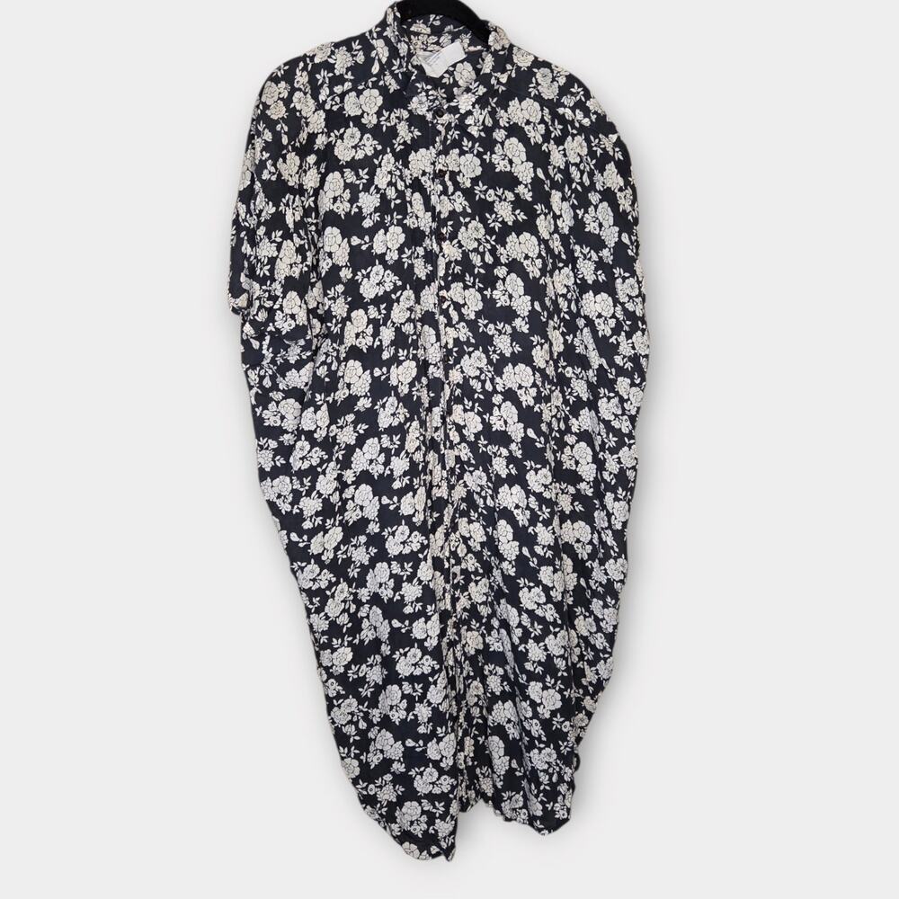 ACACIA Emmett Blue White Floral Print Button Down Dress Tencel Women's Lg